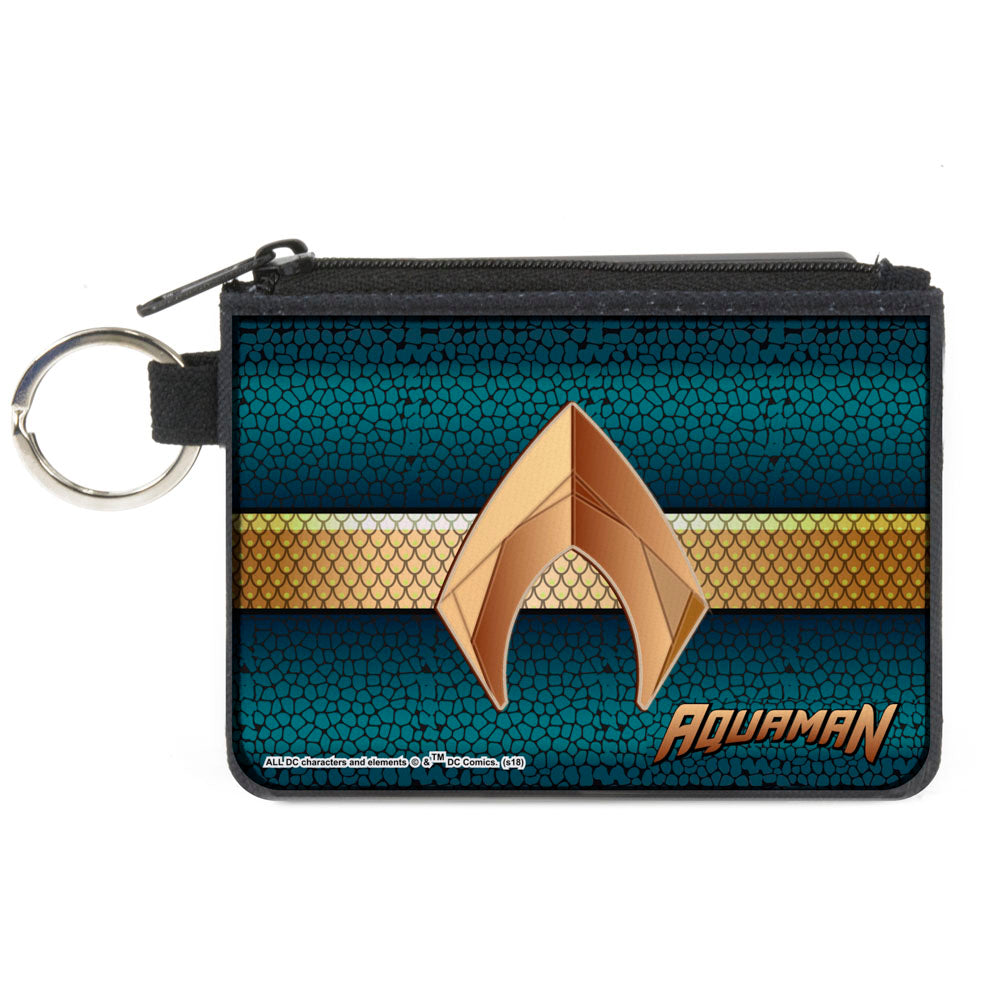 Canvas Zipper Wallet - MINI X-SMALL - AQUAMAN 2017 Icon Scales Stripe Blues Golds Canvas Zipper Wallets DC Comics   