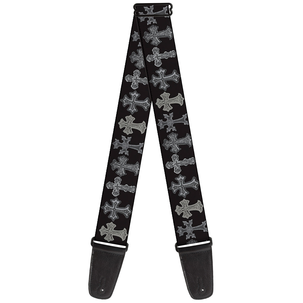 Guitar Strap - Elegant Crosses Black Grays Guitar Straps Buckle-Down   
