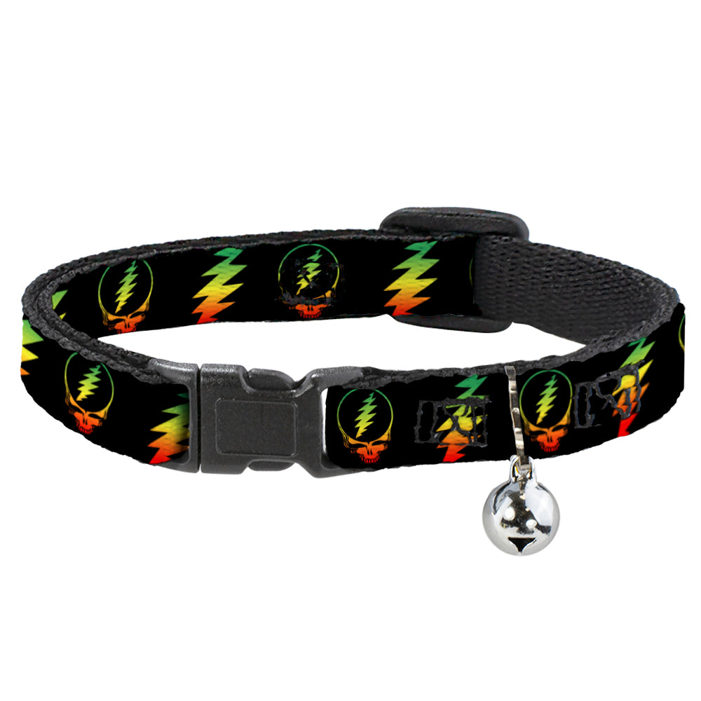 Cat Collar Breakaway - Steal Your Face w Lightning Bolt Repeat Black Rasta Breakaway Cat Collars Grateful Dead   