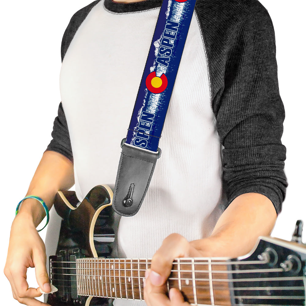 Guitar Strap - Colorado ASPEN Flag Snowy Mountains Weathered2 Blue White Red Yellows Guitar Straps Buckle-Down   