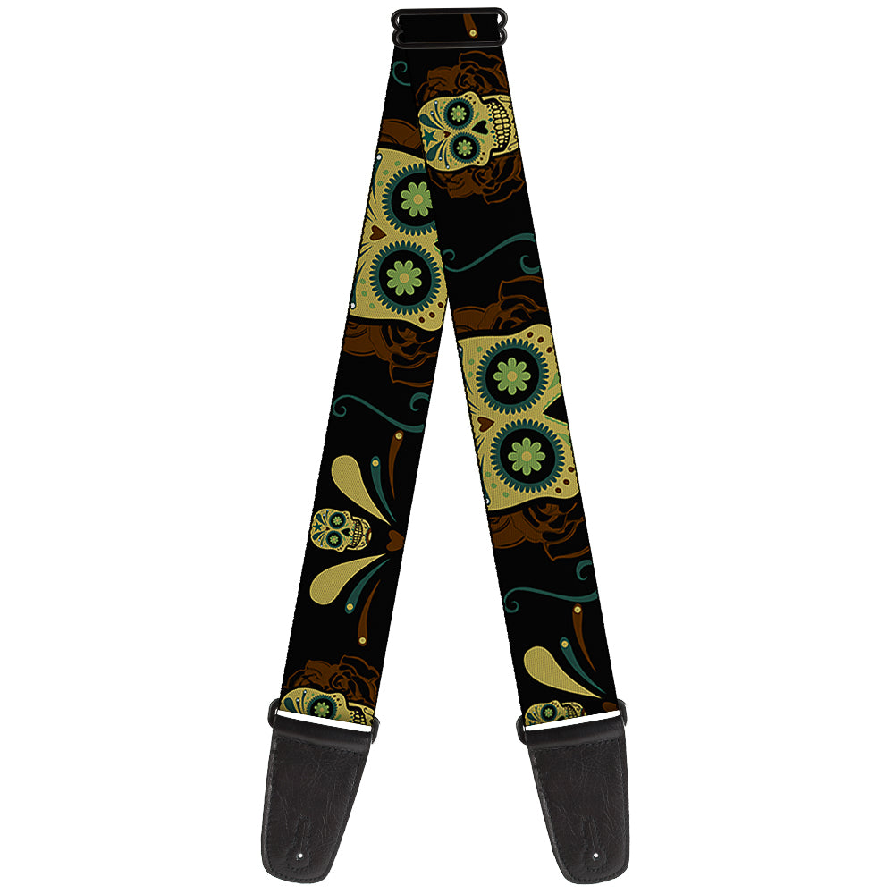 Guitar Strap - Sugar Skulls Black Olive Burgundy Guitar Straps Buckle-Down   