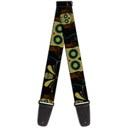 Guitar Strap - Sugar Skulls Black Olive Burgundy Guitar Straps Buckle-Down   