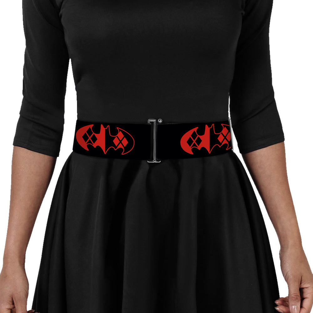 Cinch Waist Belt - Bat Logo Harley Quinn Diamonds Black Red Womens Cinch Waist Belts DC Comics   