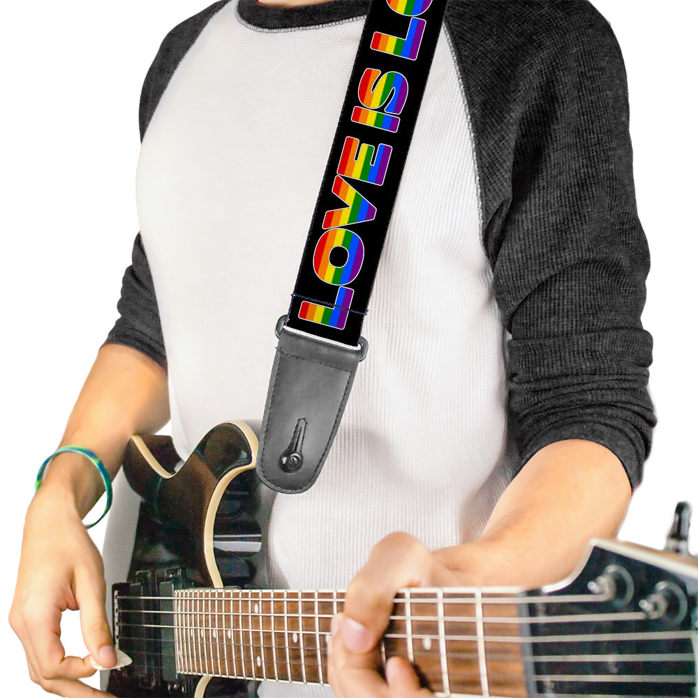 Guitar Strap - LOVE IS LOVE Heart Black Rainbow Guitar Straps Buckle-Down   