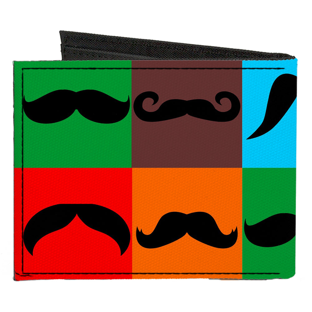 Canvas Bi-Fold Wallet - Mustaches Multi Color Blocks Black Canvas Bi-Fold Wallets Buckle-Down   