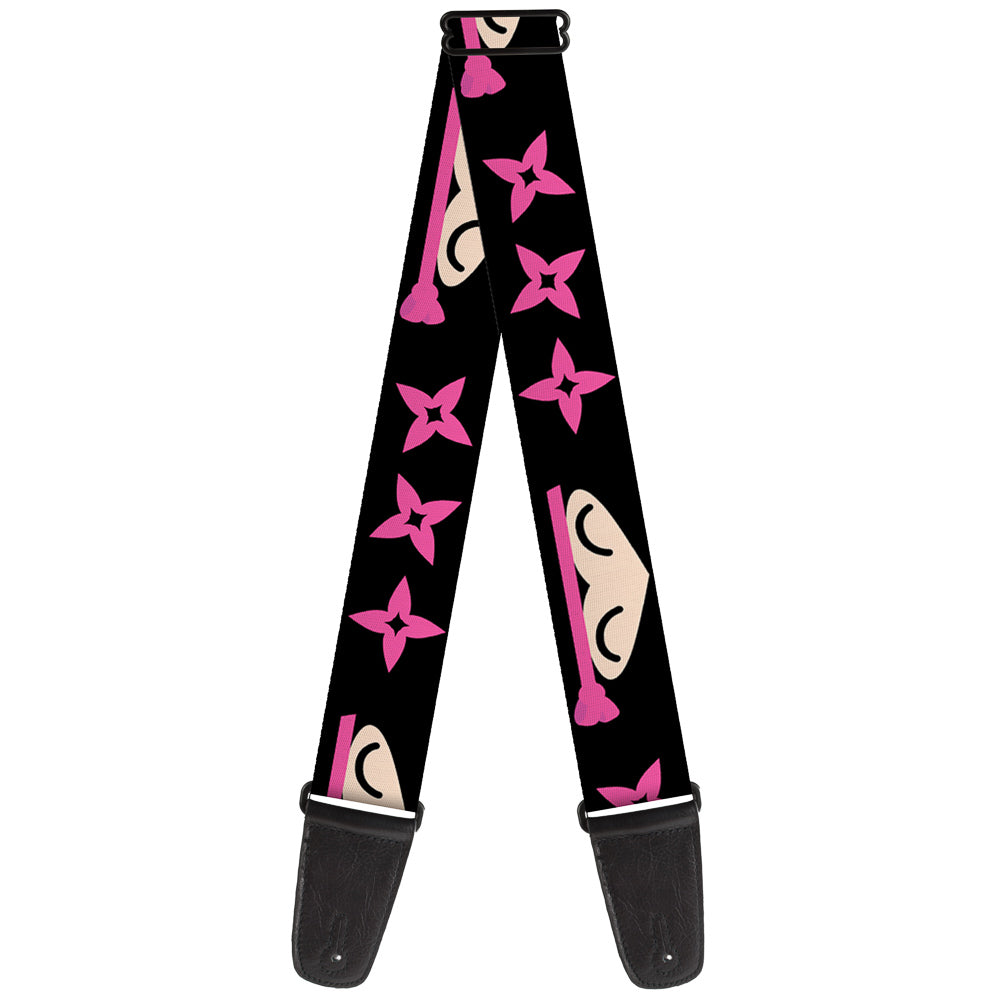 Guitar Strap - Ninja Star Black Pink Guitar Straps Buckle-Down   