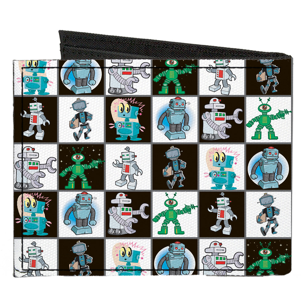 Canvas Bi-Fold Wallet - Robot Checkers Black White Canvas Bi-Fold Wallets Buckle-Down   