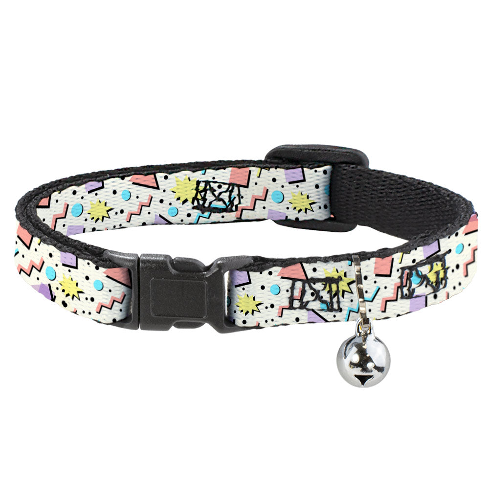 Cat Collar Breakaway with Bell - 90s Nineties Grid Pattern Gray Multi Pastel Breakaway Cat Collars Buckle-Down   