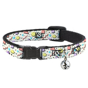Cat Collar Breakaway with Bell - 90s Nineties Grid Pattern Gray Multi Pastel Breakaway Cat Collars Buckle-Down   