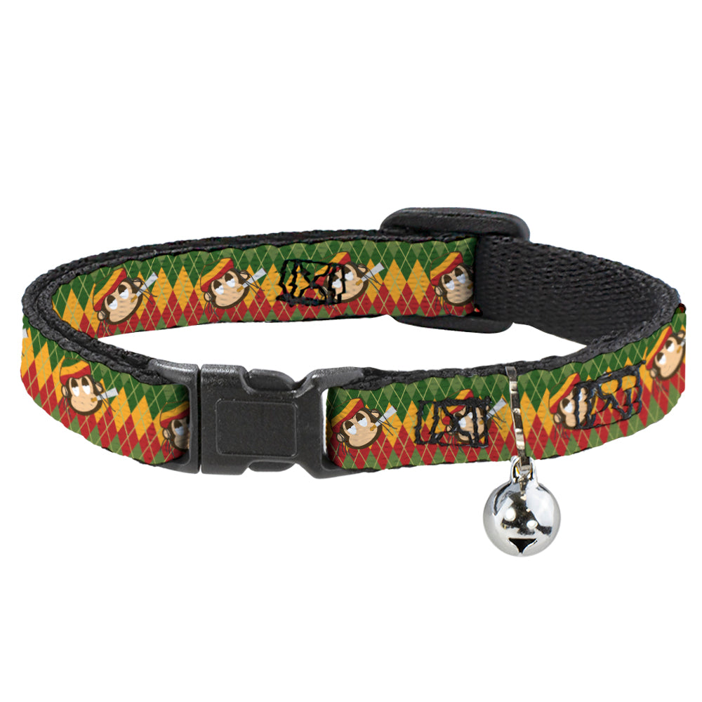 Cat Collar Breakaway - Smoking Monkey Repeat Argyle Rasta Breakaway Cat Collars Buckle-Down   