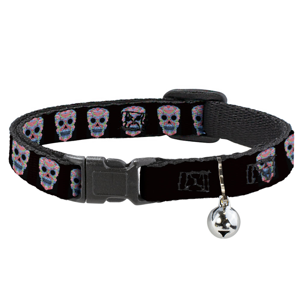 Cat Collar Breakaway - Wonder Woman Floral Skull Black Multi Pastel Breakaway Cat Collars DC Comics   