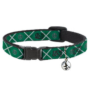 Cat Collar Breakaway with Bell - Harry Potter Slytherin Crest Plaid Greens/Gray Breakaway Cat Collars Harry Potter
