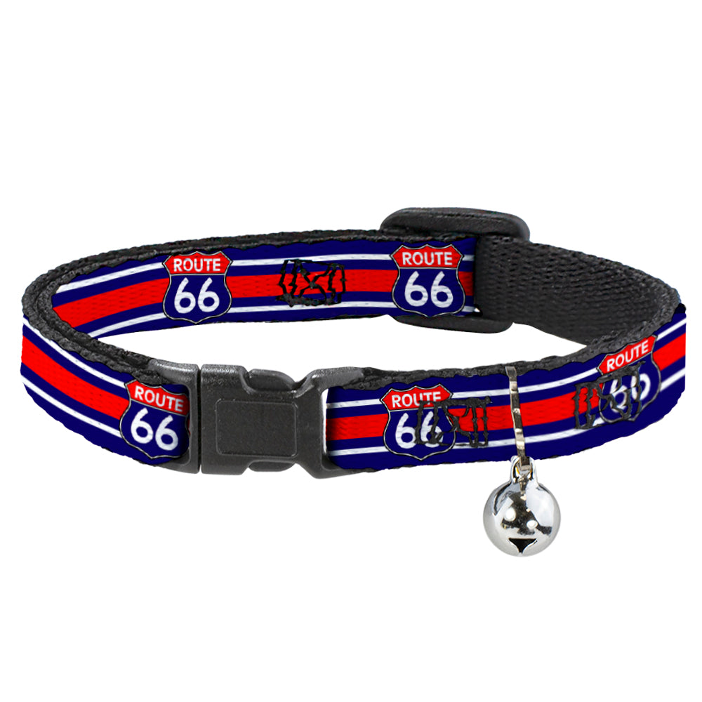 Cat Collar Breakaway - ROUTE 66 Highway Sign Stripe Blue White Red Breakaway Cat Collars Buckle-Down   