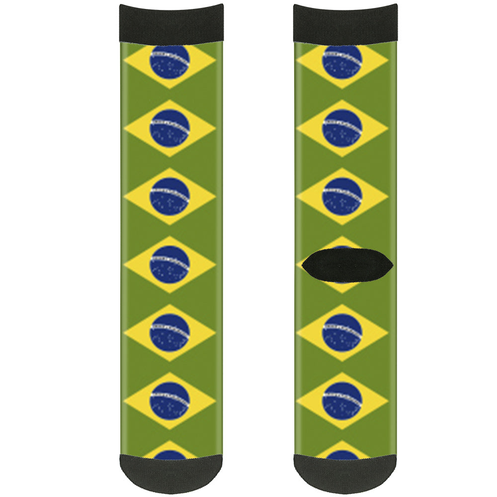 Sock Pair - Polyester - Brazil Flags - CREW Socks Buckle-Down   