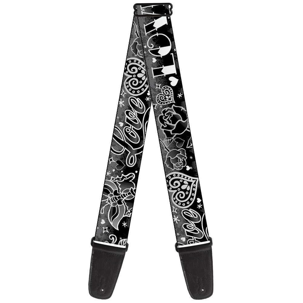 Guitar Strap - Love Love Black White Guitar Straps Buckle-Down   