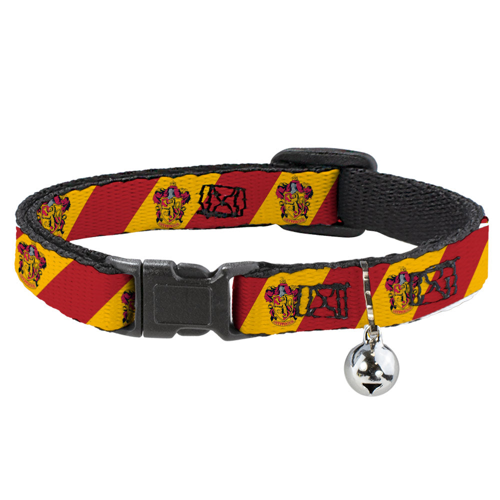 Cat Collar Breakaway with Bell - GRYFFINDOR Crest Diagonal Stripe Gold/Red Breakaway Cat Collars Harry Potter