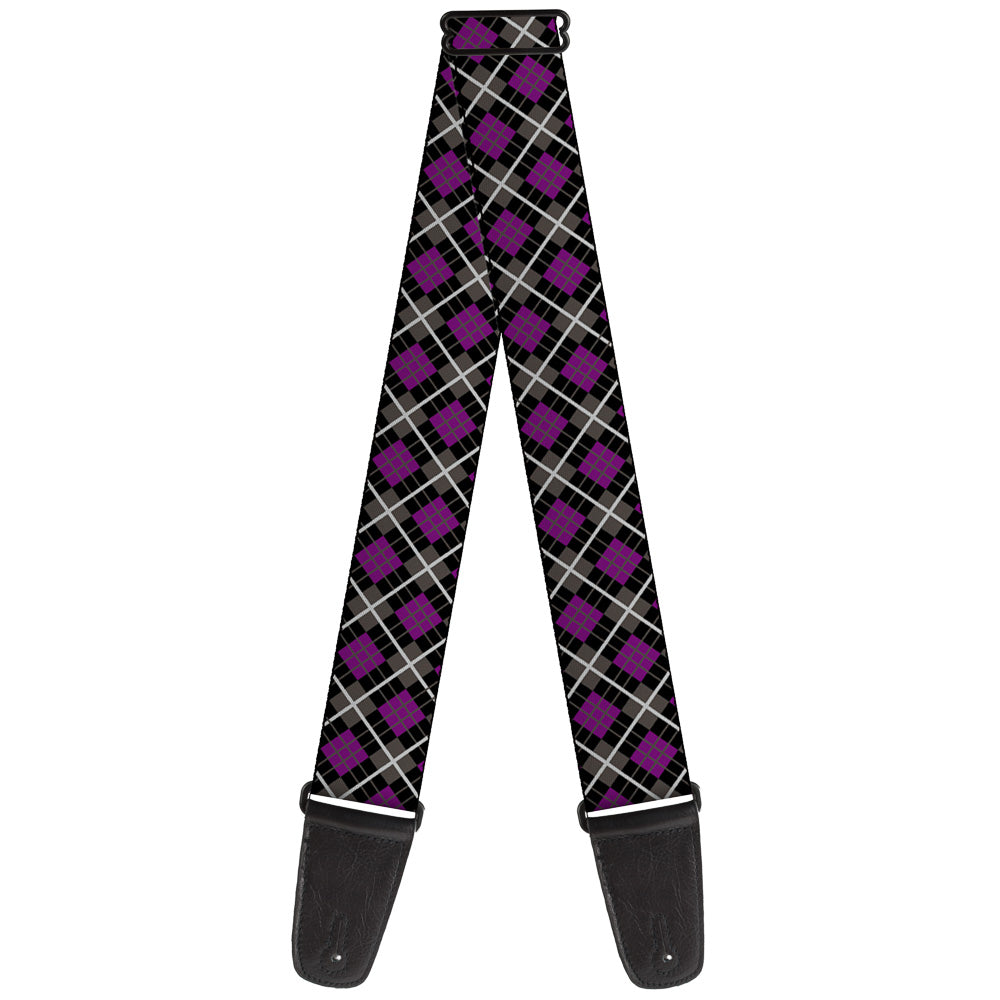 Guitar Strap - Argyle Black Gray Purple Guitar Straps Buckle-Down   