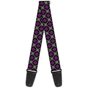 Guitar Strap - Argyle Black Gray Purple Guitar Straps Buckle-Down   