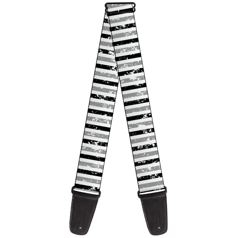 Guitar Strap - Vertical Stripes White Black Gray Guitar Straps Buckle-Down   