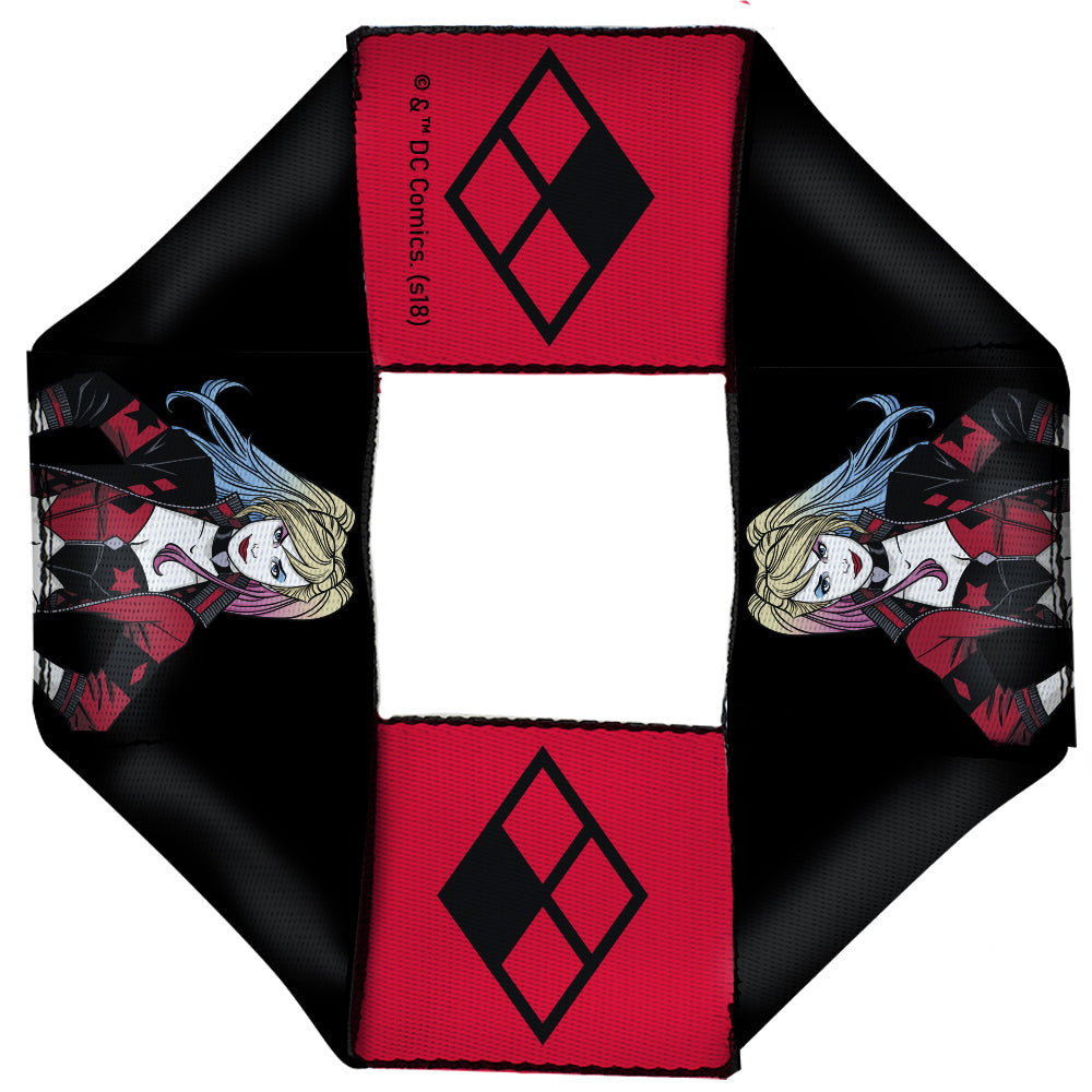 Dog Toy Squeaky Octagon Flyer - Harley Quinn Pose Diamond Icon Black Red Dog Toy Squeaky Octagon Flyer DC Comics   