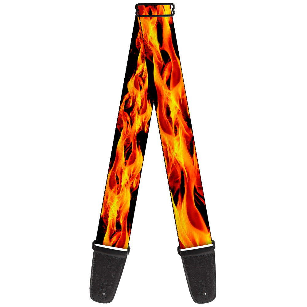Guitar Strap - Flames Vivid Black Orange Guitar Straps Buckle-Down   