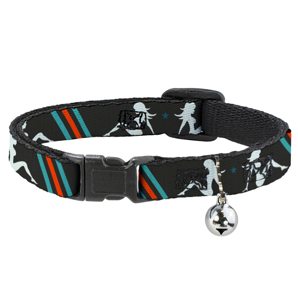 Cat Collar Breakaway - Mud Flap Girls w Stripes Gray Turquoise Orange Breakaway Cat Collars Buckle-Down   