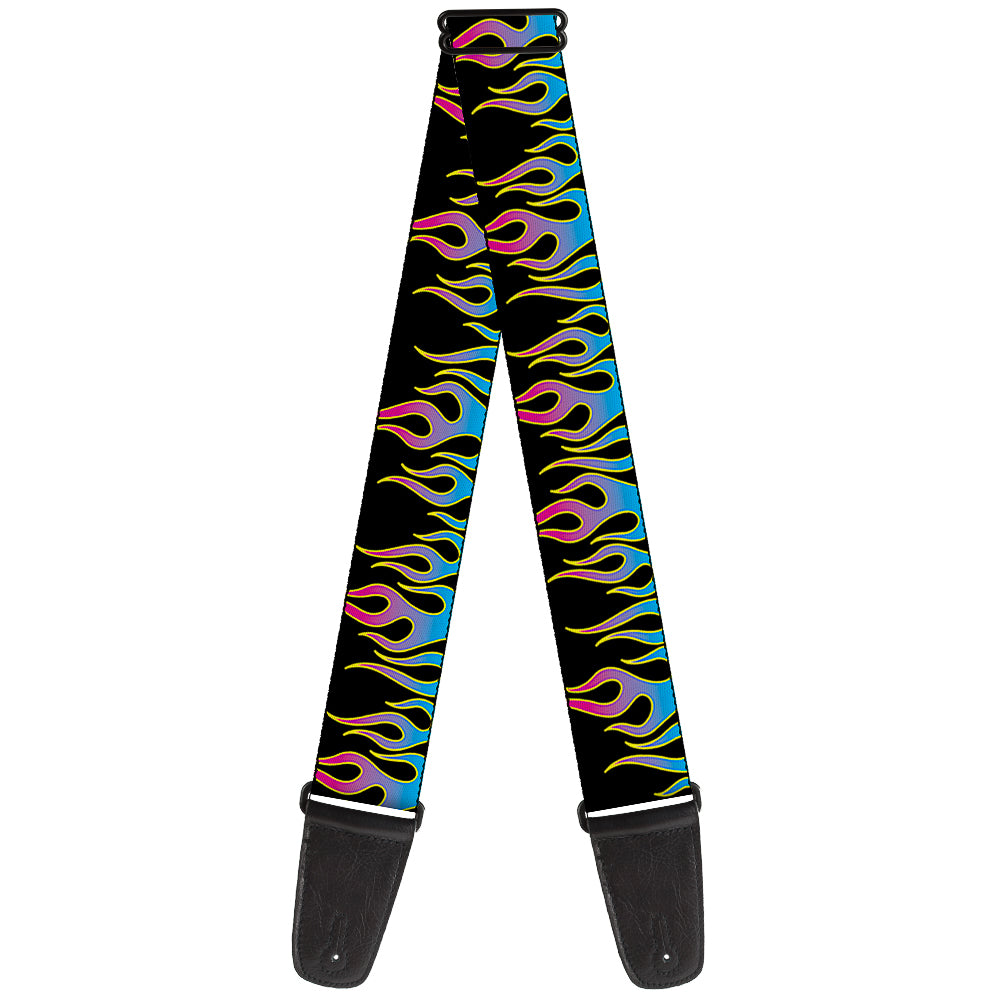 Guitar Strap - Flames Black Blue Pink Guitar Straps Buckle-Down   