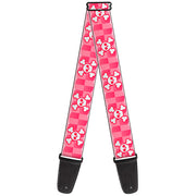 Guitar Strap - Cute Skulls w Checkers Pinks White Guitar Straps Buckle-Down   