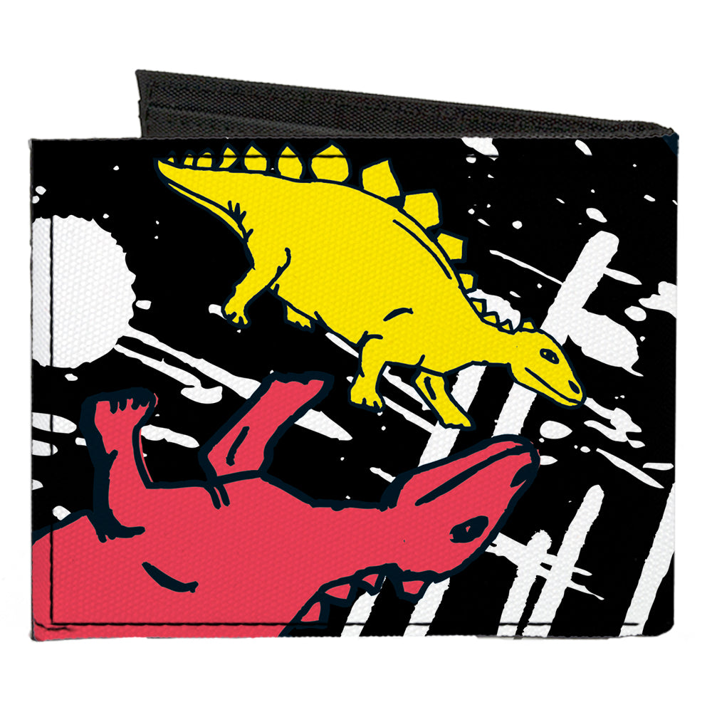 Canvas Bi-Fold Wallet - Dinosaurs Paint Splatter Black White Multi Color Canvas Bi-Fold Wallets Buckle-Down   