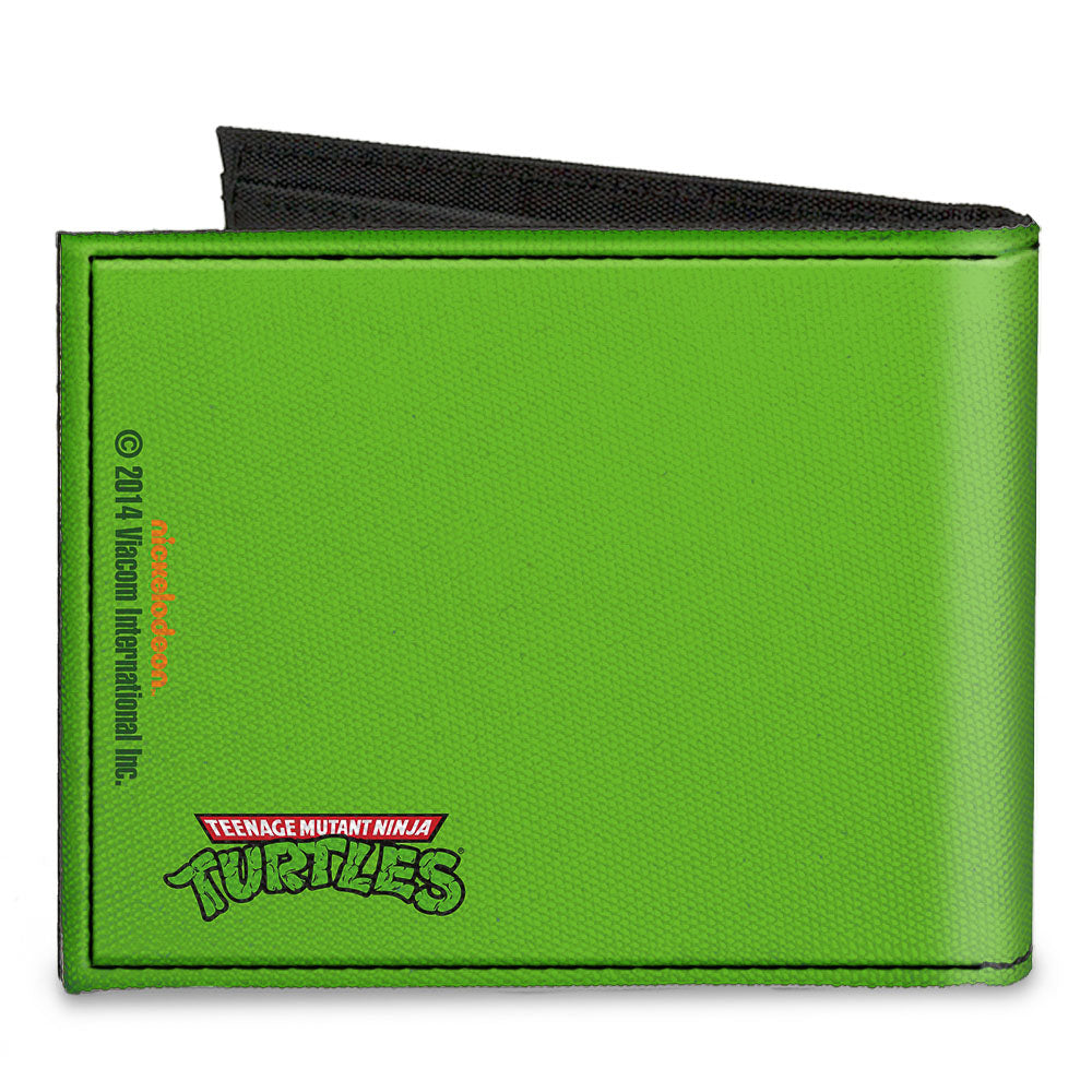 Canvas Bi-Fold Wallet - Classic TMNT Michaelangelo Face CLOSE-UP Green Orange Canvas Bi-Fold Wallets Teenage Mutant Ninja Turtles