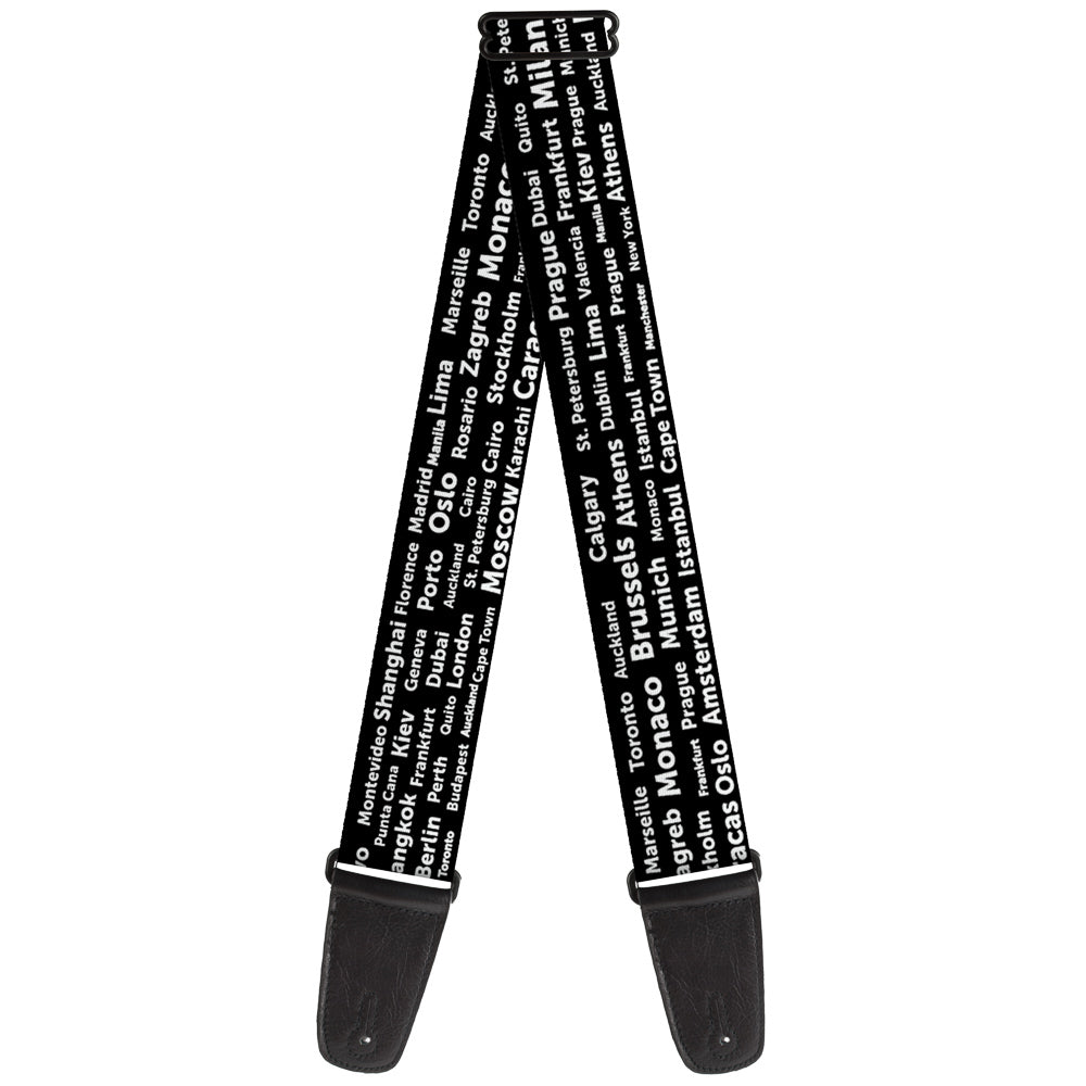 Guitar Strap - Verbiage Destination Cities Black White Guitar Straps Buckle-Down   