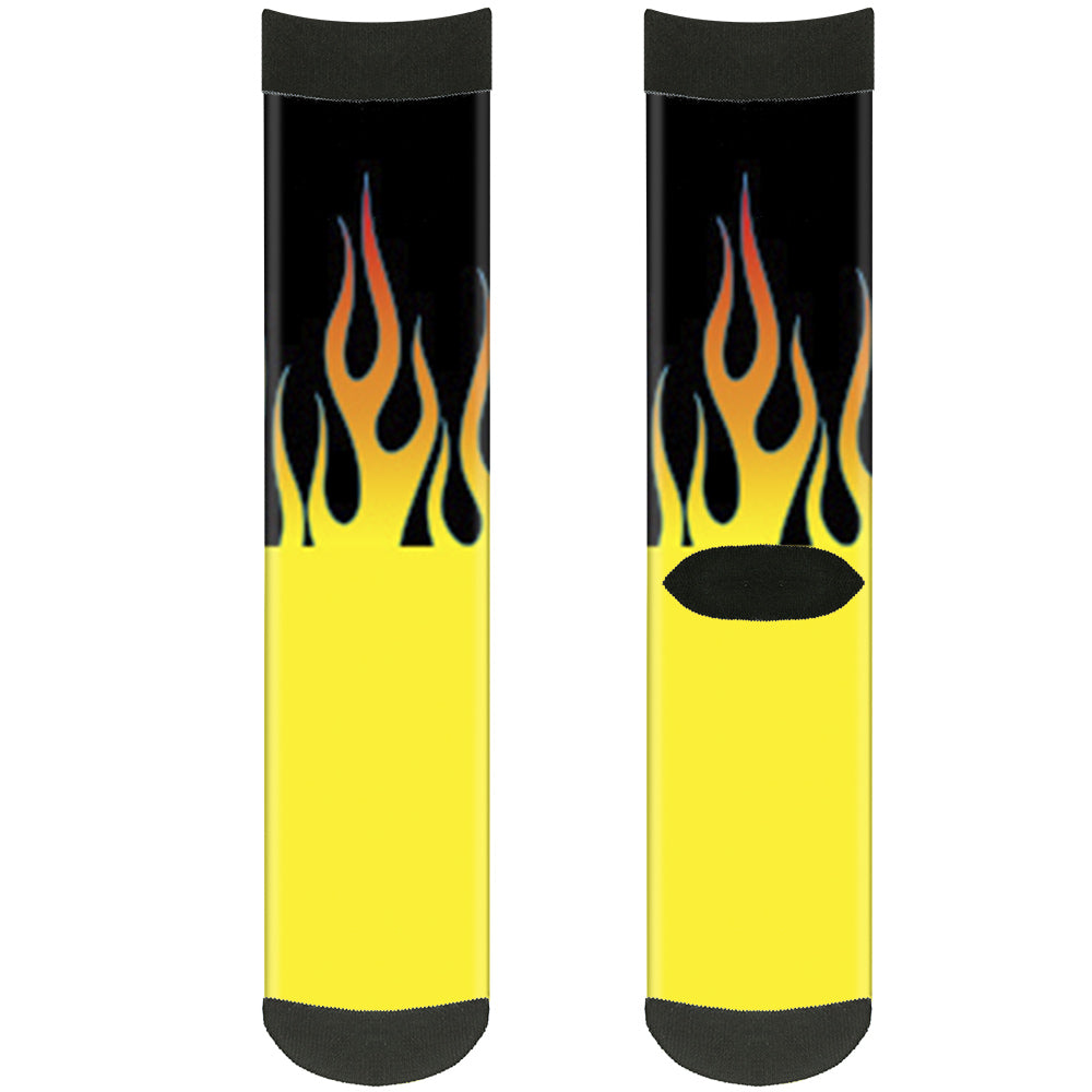 Sock Pair - Polyester - Flames Black Yellow Orange - CREW Socks Buckle-Down   