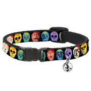 Cat Collar Breakaway - Painted Sugar Skulls Black Multi Color Breakaway Cat Collars Buckle-Down   
