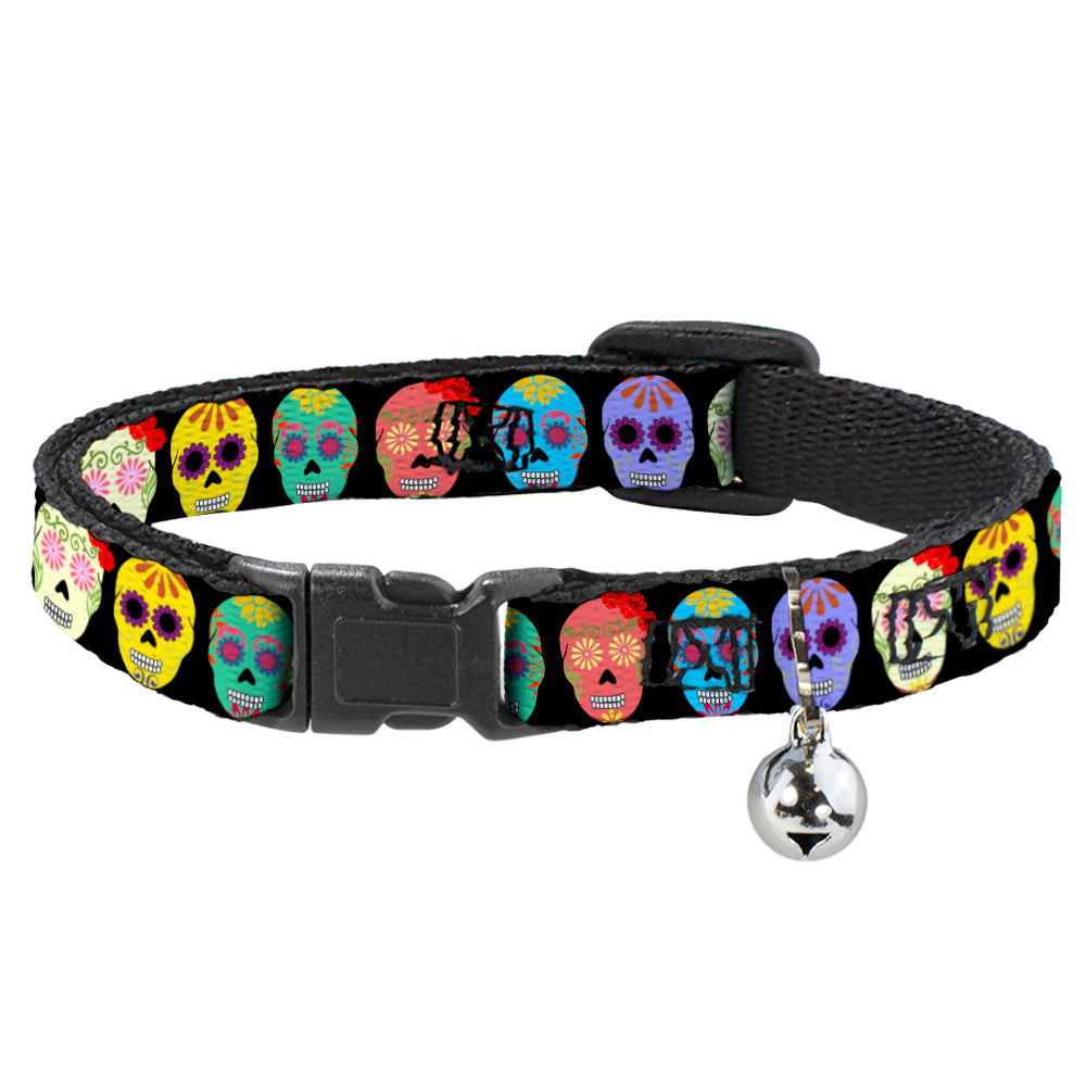 Cat Collar Breakaway - Painted Sugar Skulls Black Multi Color Breakaway Cat Collars Buckle-Down   