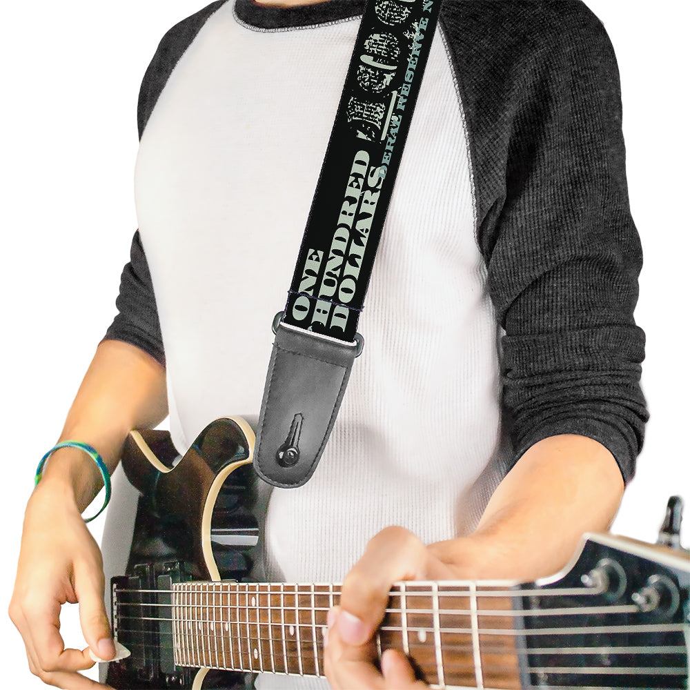 Guitar Strap - Americana One Hundred Dollar Bill Elements Black Gray Guitar Straps Buckle-Down   