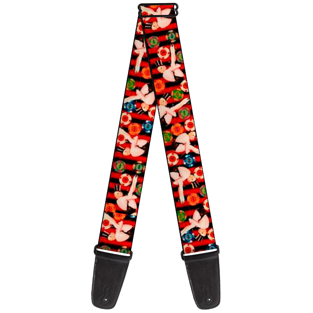 Guitar Strap - Top Hat Pin Up Girl Poker Chips Vertical Stripes Red Black Guitar Straps Buckle-Down   