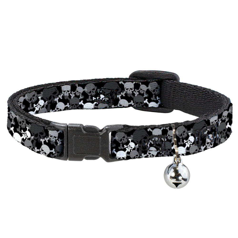 Cat Collar Breakaway - Multi Top Skulls Stacked Blak Gray White Breakaway Cat Collars Buckle-Down   
