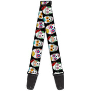 Guitar Strap - Sugar Skull Outline Black Multi Color Guitar Straps Buckle-Down   