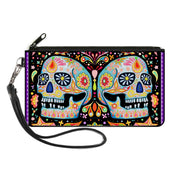 Canvas Zipper Wallet - LARGE - Twin Calaveras Floral Collage Black Multi Color Canvas Zipper Wallets Thaneeya McArdle   