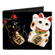 Canvas Bi-Fold Wallet - Maneki Neko Lucky Cats Gold Black White Canvas Bi-Fold Wallets Buckle-Down   