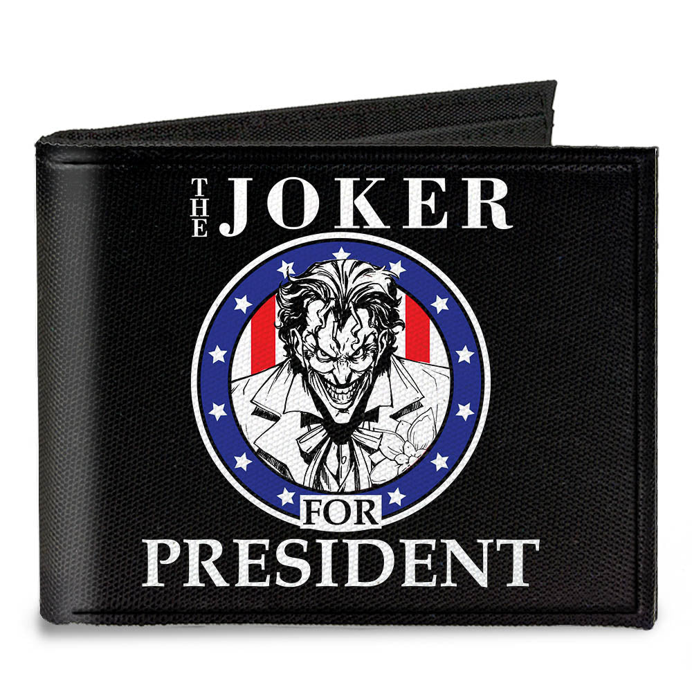 Canvas Bi-Fold Wallet - THE JOKER FOR PRESIDENT Seal Black White Blue Red Canvas Bi-Fold Wallets DC Comics   