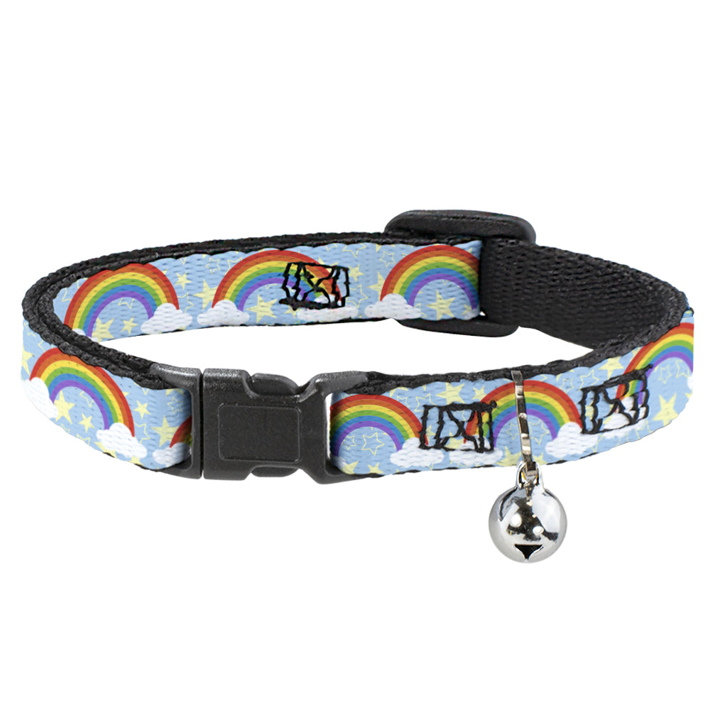 Cat Collar Breakaway with Bell - Rainbows & Stars Light Blue Yellow Rainbow - NARROW Fits 8.5-12" Breakaway Cat Collars Buckle-Down   