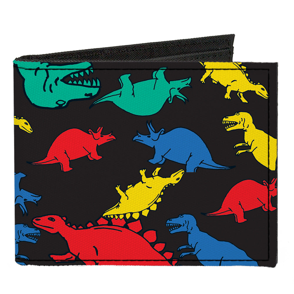 Canvas Bi-Fold Wallet - Dinosaurs Black Multi Color Canvas Bi-Fold Wallets Buckle-Down   