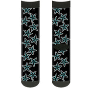 Sock Pair - Polyester - Nautical Stars Scattered Black Turquoise - CREW Socks Buckle-Down   