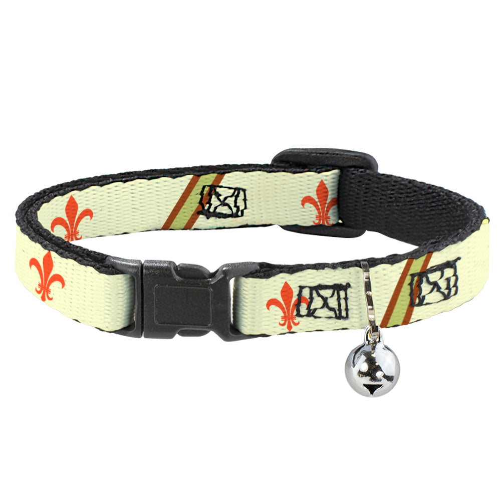 Cat Collar Breakaway - Fleur-de-Lis2 Stripes Tan Orange Brown Green Breakaway Cat Collars Buckle-Down   