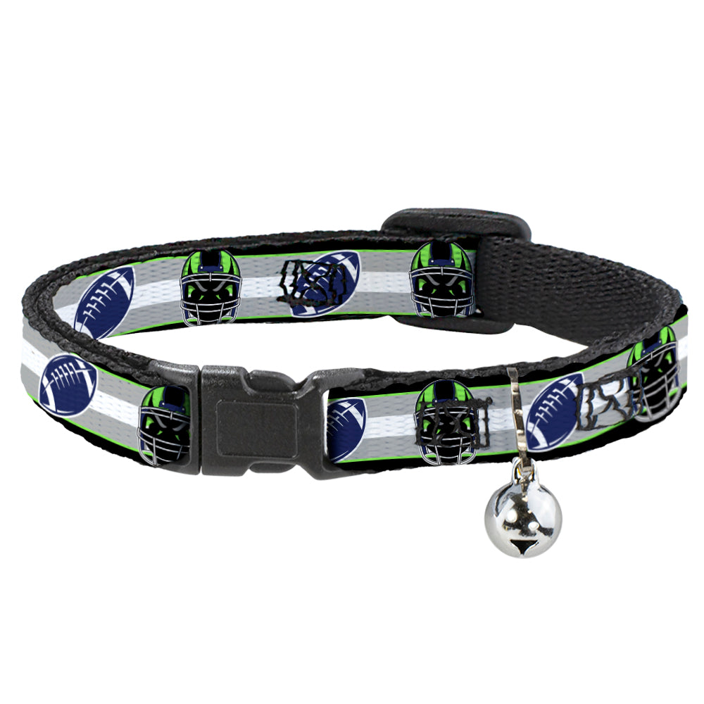 Cat Collar Breakaway - Football Helmet Stripe2 Black Neon Green Silver White Blue Breakaway Cat Collars Buckle-Down   