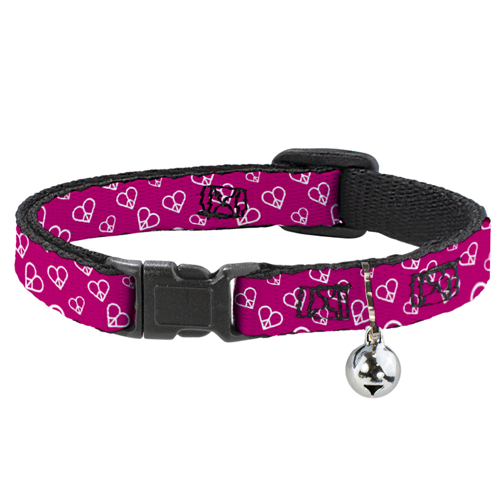 Cat Collar Breakaway - Mini Peace Hearts Fuchsia White Breakaway Cat Collars Buckle-Down   