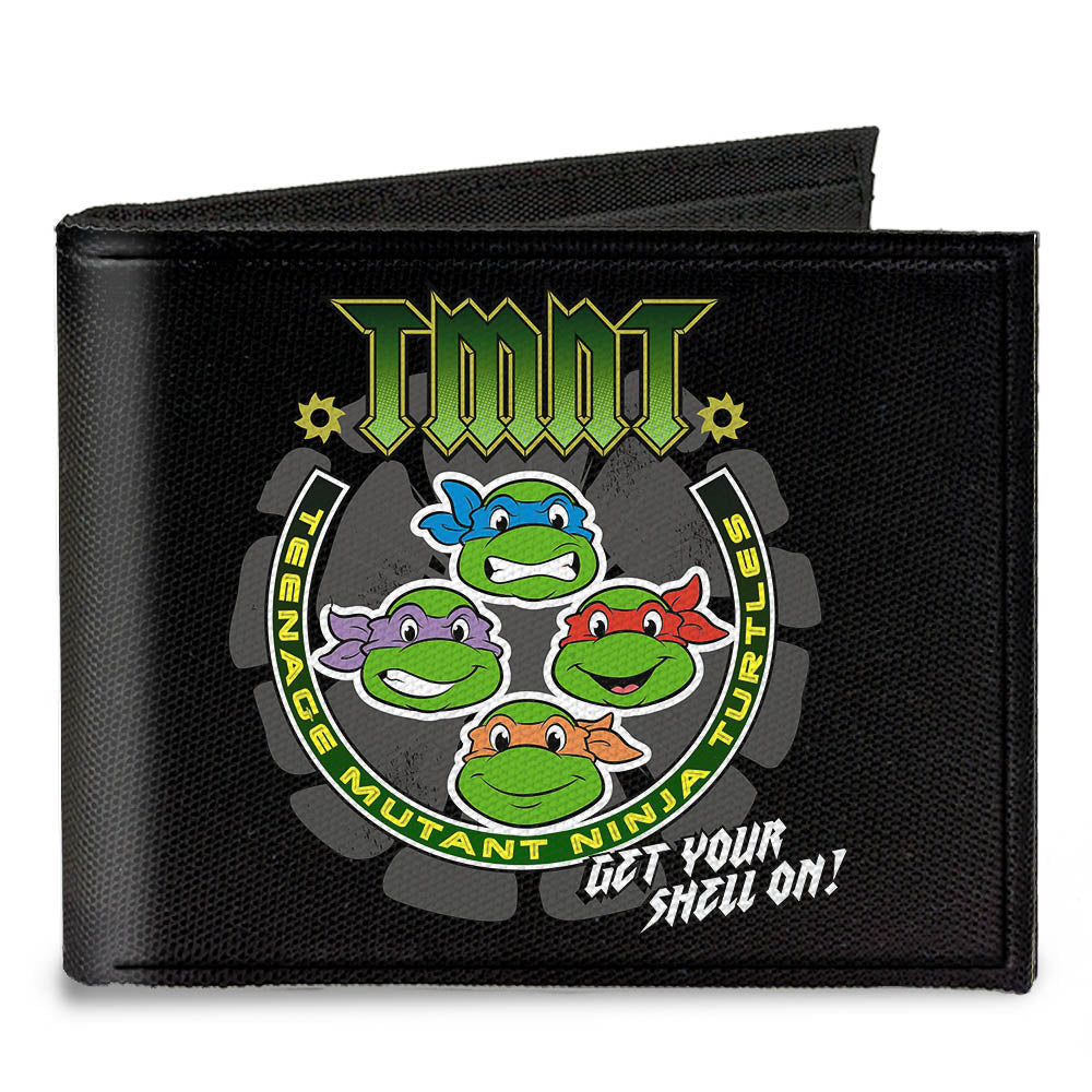 Canvas Bi-Fold Wallet - TMNT-GET YOUR SHELL ON + TMNT WORLD TOUR 84 Black Gray Green Canvas Bi-Fold Wallets Teenage Mutant Ninja Turtles