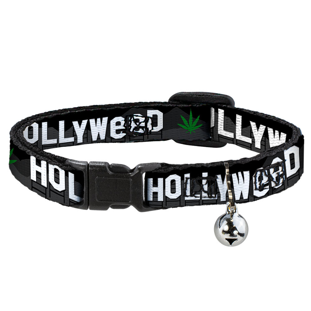 Cat Collar Breakaway - HOLLYWEED Sign Skyline Pot Leaf Black Grays White Green Breakaway Cat Collars Buckle-Down   