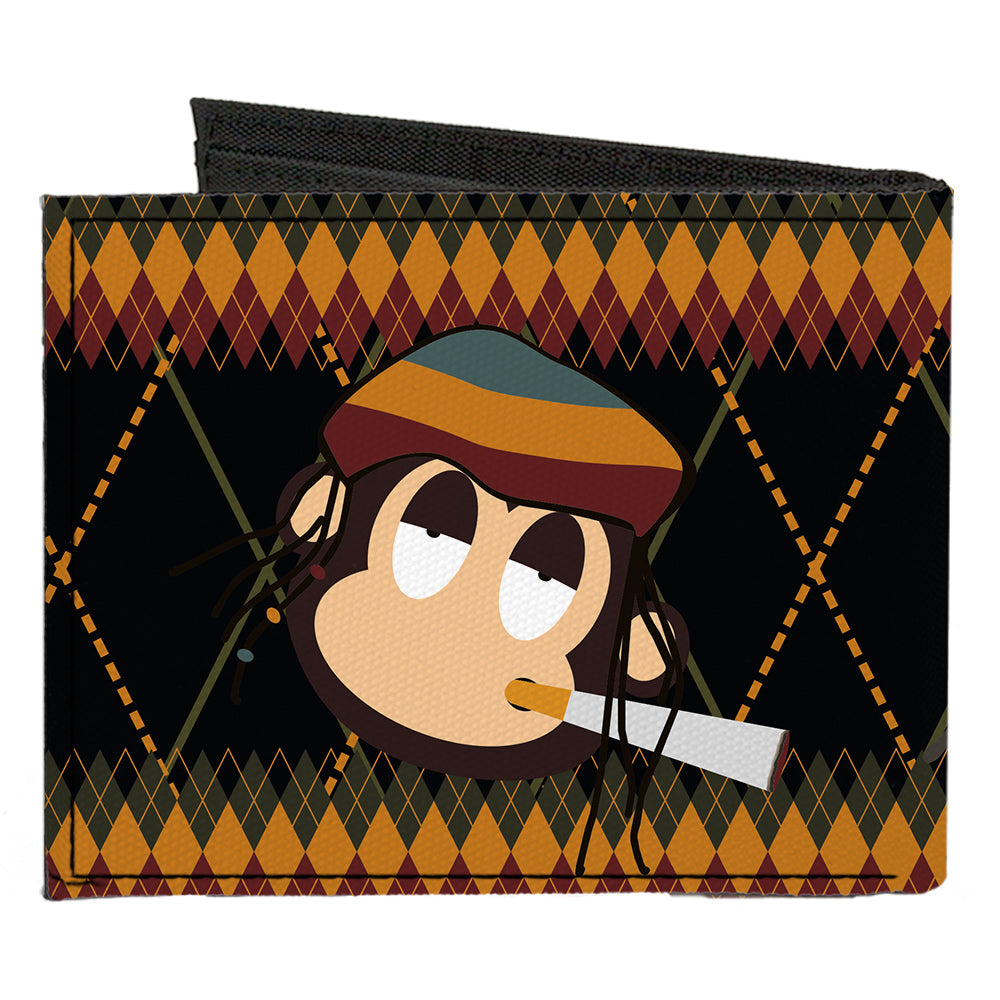 Canvas Bi-Fold Wallet - Multi Smoking Monkey Argyle Brown Canvas Bi-Fold Wallets Buckle-Down   